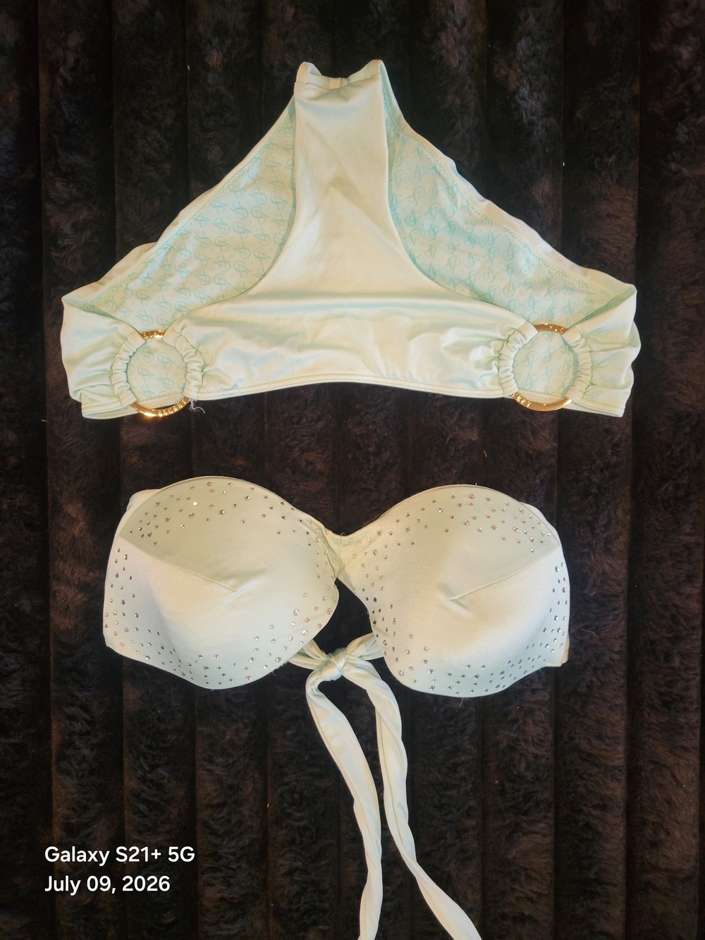 Light Mint Green Rhinestone Bikini Top Set